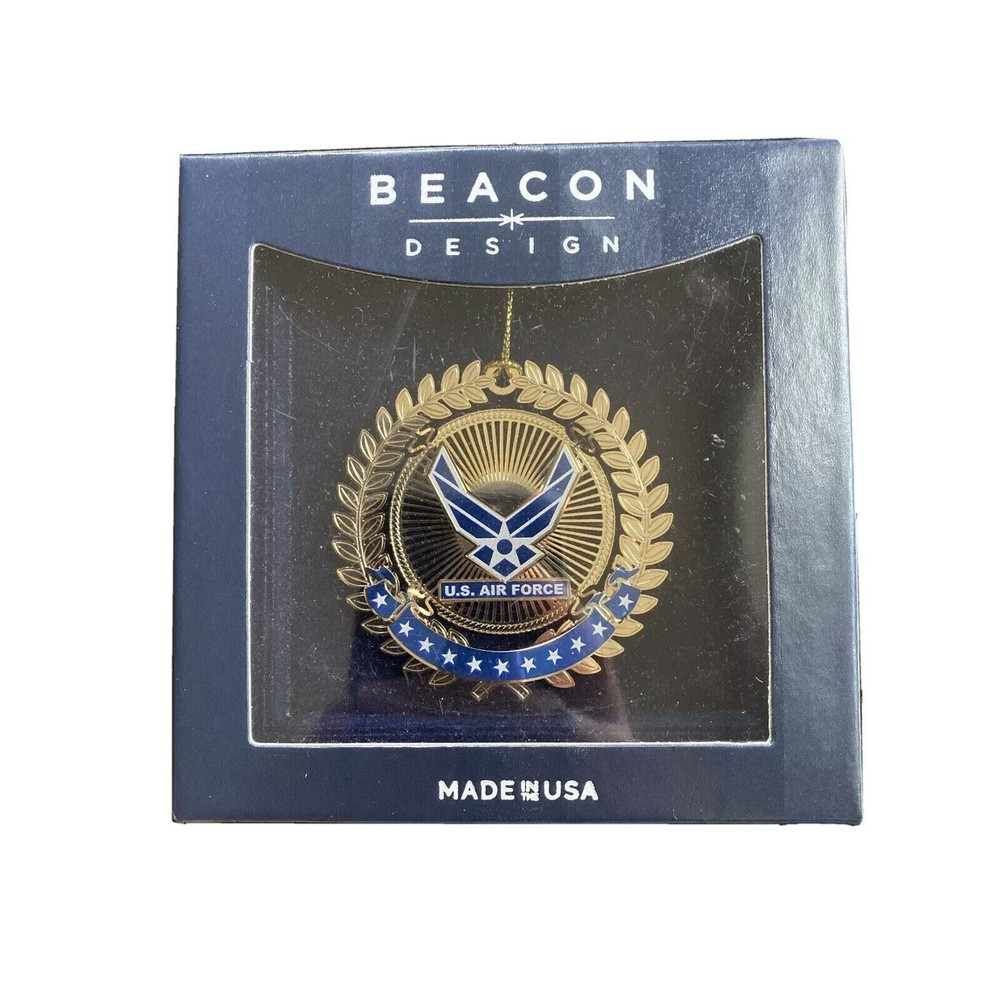 Beacon Designs Blue/White Air Force Logo Gold Metal Ornament #53166 2-1/2" USA